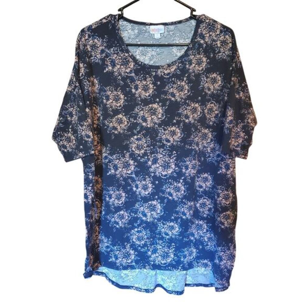 LuLaRoe Irma Tunic Top Womens Sz XL Blue Pink Floral‎ High Low Shirt